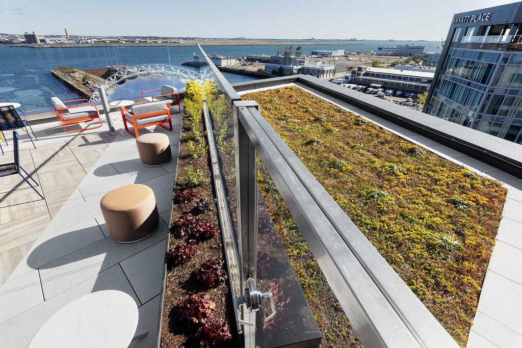 Seaport Parcel K Hotel with amenity deck and green roof in Boston, Massachusetts